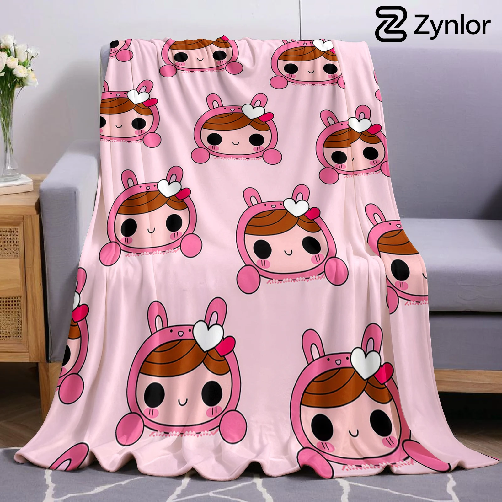 Pink Bunny Girl Halloween Flannel Fleece Blanket Fluffy Warm Cozy Throw for Sofa Bedroom Home Holiday Decoration Gift