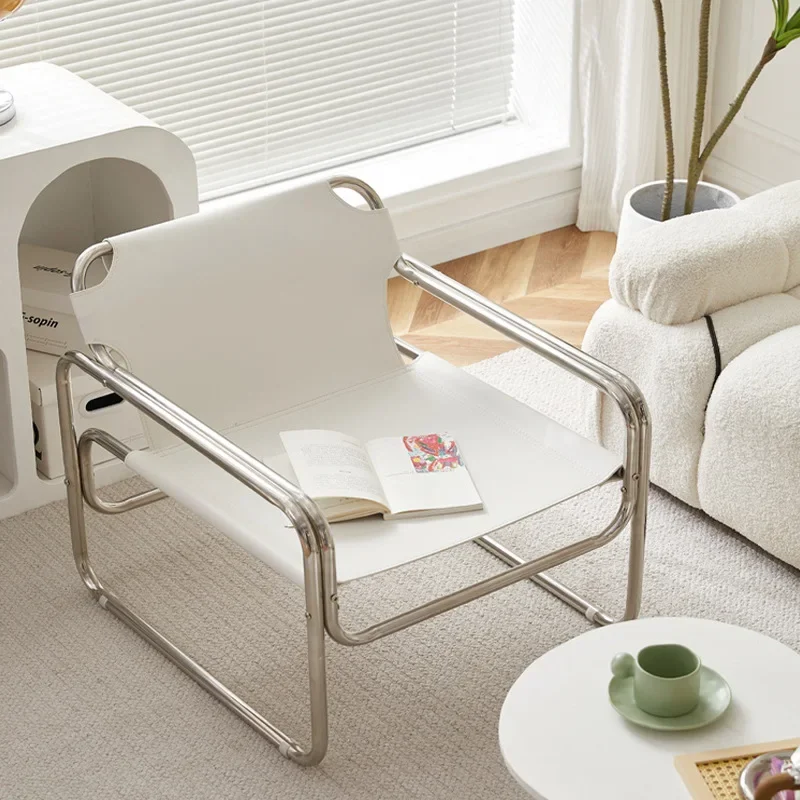 

FULLOVE Nordic Chair Bauhaus Mid-Ancient Furniture Ins Fashion Stainless Steel Backrest Recliner Single Leisure Couch 2023
