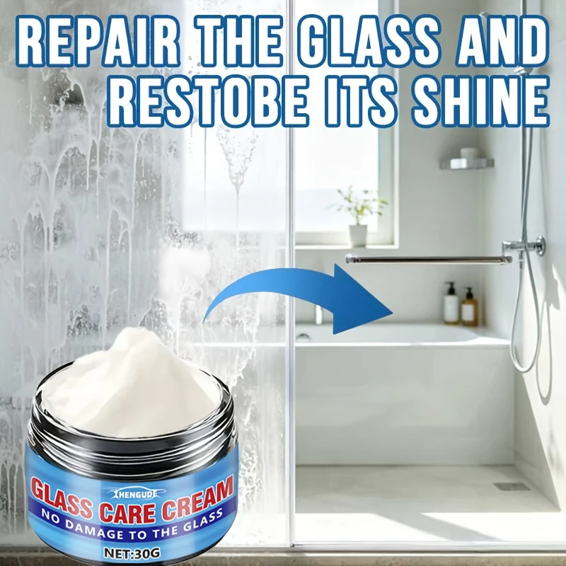 Powerful Bathroom Glass Oil Film Polishing Paste—Easily Removes Scale, Lime Stains, and Soap Residue from Shower Doors and Tiles, Instantly Restores Transparency! Suitable for Various Scenarios Such as Shower Doors, Car Windshields, Tiles, Stainless Steel, Etc