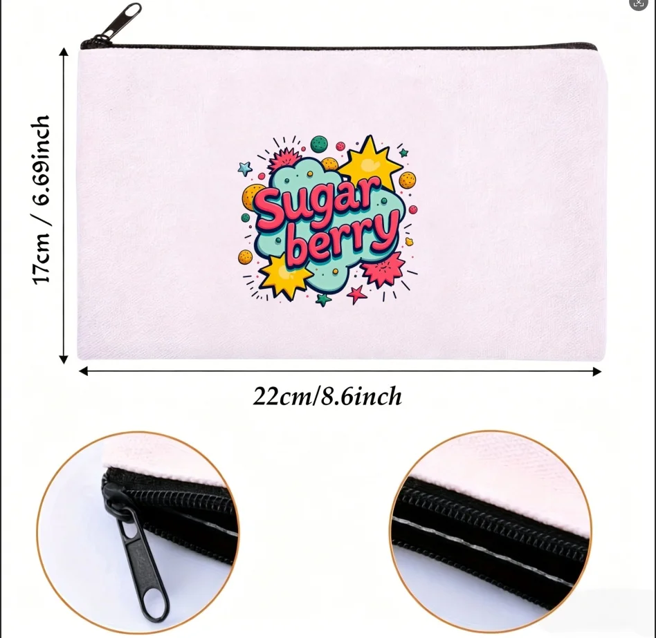 1PC Sugar Berry Colorful Star Bubble Graffiti Print Canvas Cosmetic Bag Portable Zipper Makeup Storage Pouch Girls Gift