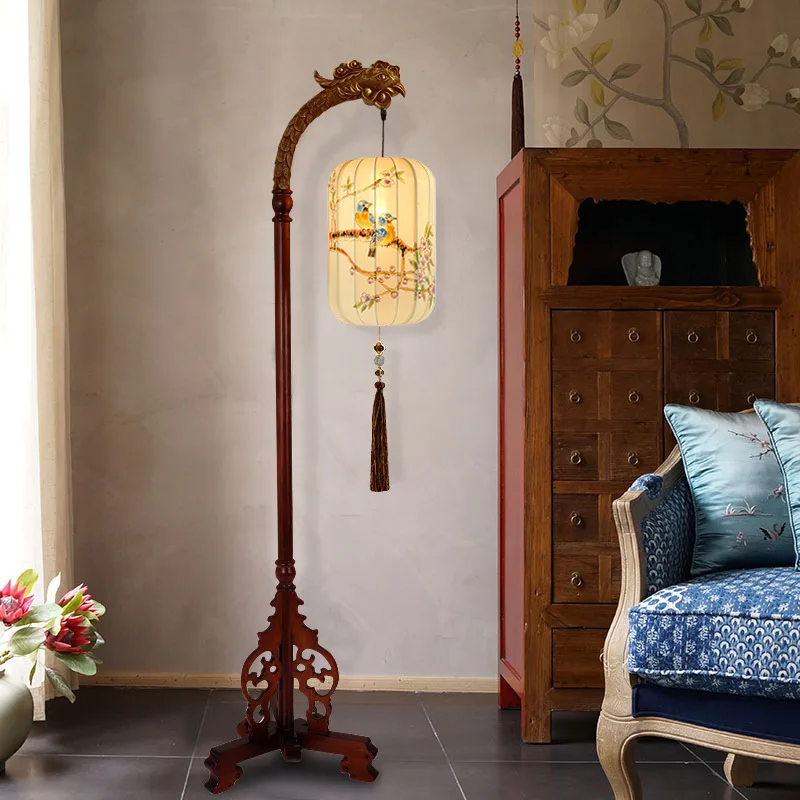 New Chinese floor lamp Zen imitation classical Chinese style bedroom study bedside lamp living room solid
