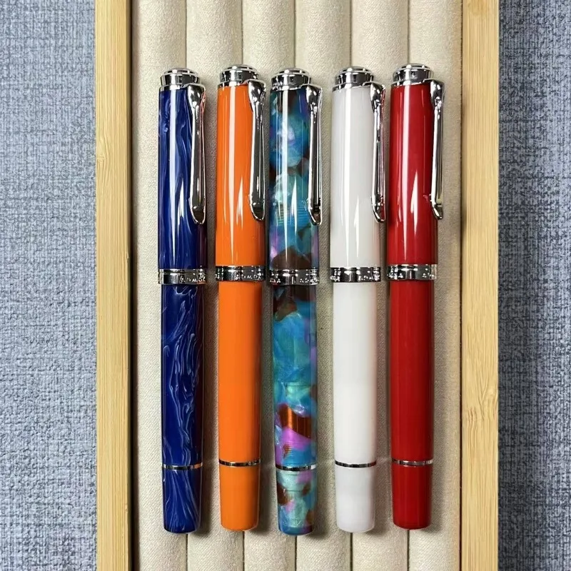 

ADMOK M400 Acrylic Piston Fountain Pen with Silver Clip Schmidt EF/F/M/B 0.38/0.5/0.7/1.0MM Nib Stationery Supplies Ink Pen Gift