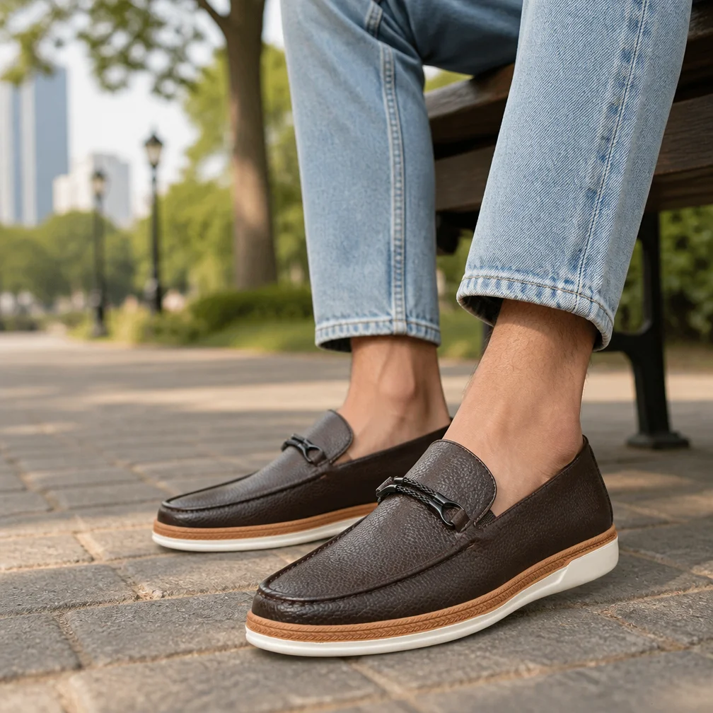 Desai Herren 2026 Herbst PU-Leder Horsebit Loafer Slipper Schuhe Rutschfeste Dicke Flache Sohle Komfortable Leder-Freizeitschuhe – Detail 6