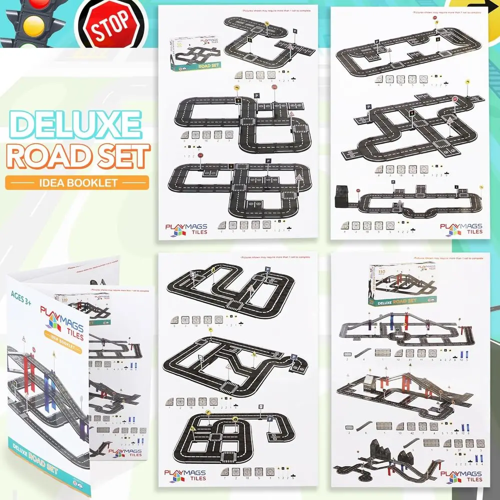 130-Piece Magnetic Tile Set for Kids: Durable STEM Learning Blocks with Curved and Straight Race Tracks, Ages 3+