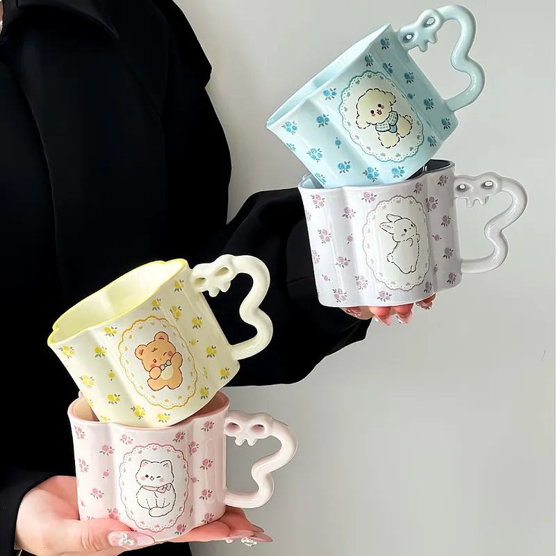 

New Hot Sale High Aesthetic Ceramic Mug with Cute Cartoon Animal Design Coffee Cup Girl Heart Gift for Best Friend Souvenir