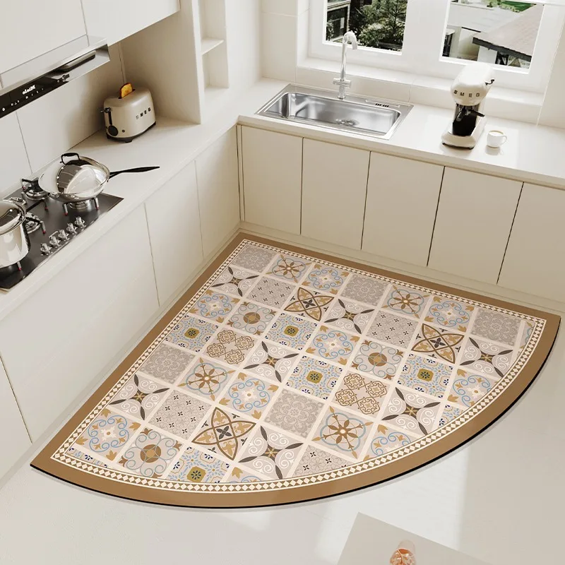 Waterproof Kitchen Floor Mat Quarter-circle PVC Leather Carpet Oil-proof Non-slip Rug Corner Special-shaped Mats 주방매트 שטיח למטבח