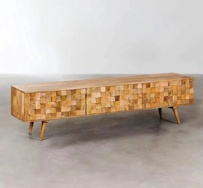 modern luxury antique adjustable floor-standing solid wood carved TV cabinet MA-104 Manish Art living room storage TV cabinet