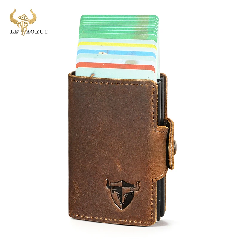 

New Hot Sale Cow Genuine Leather Design Retro Travel Slim Snap Gift Wallet Front Pocket Money Mini Cash Purse For Men Male 1686