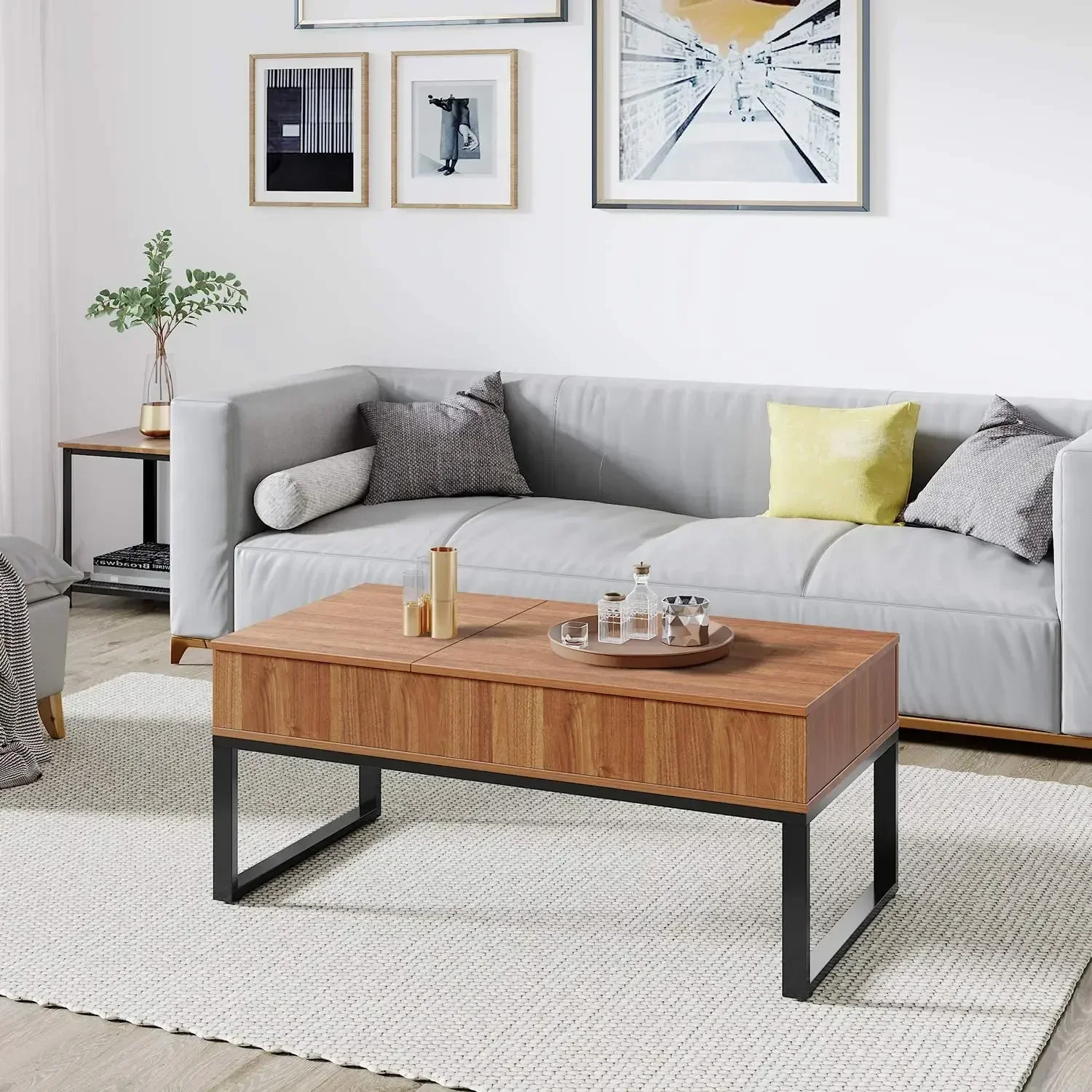 STLFLift Top Coffee Table with Hidden Storage Compartment, Side Drawer and Metal Frame, Lift Tabletop coffee table