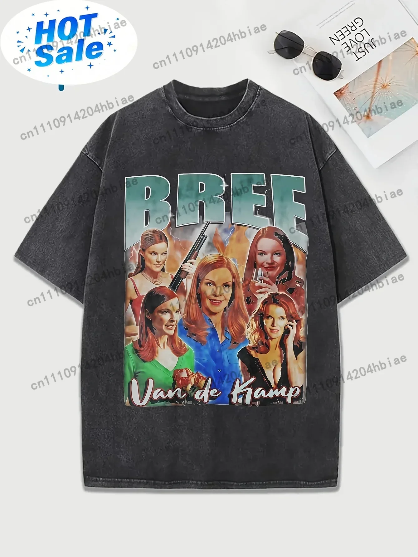 Bree Van De Kamp'S Vintage 90S Hip Hop T-Shirt for Men Featuring a Washed Look And Short Sleeves Perfect for Summer Black
