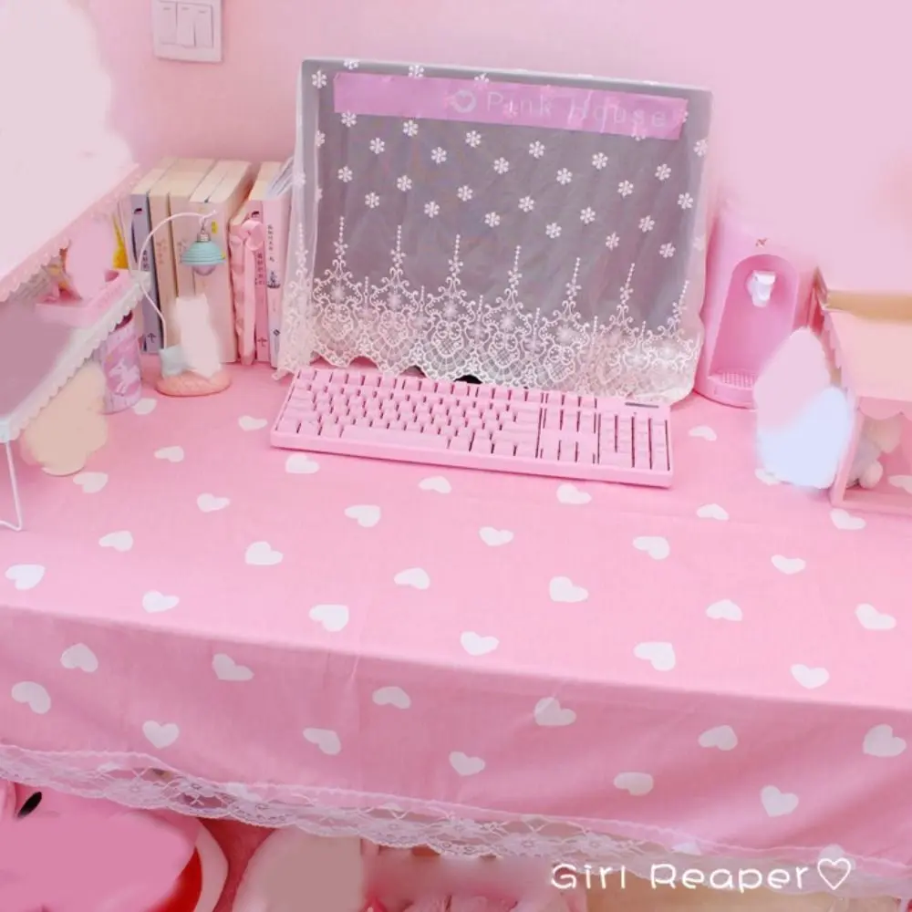 Cute Kawaii Girls Hot Pink Tablecloth Rectangular Cotton Wallpaper Mat Table Cover Dormitory Computer