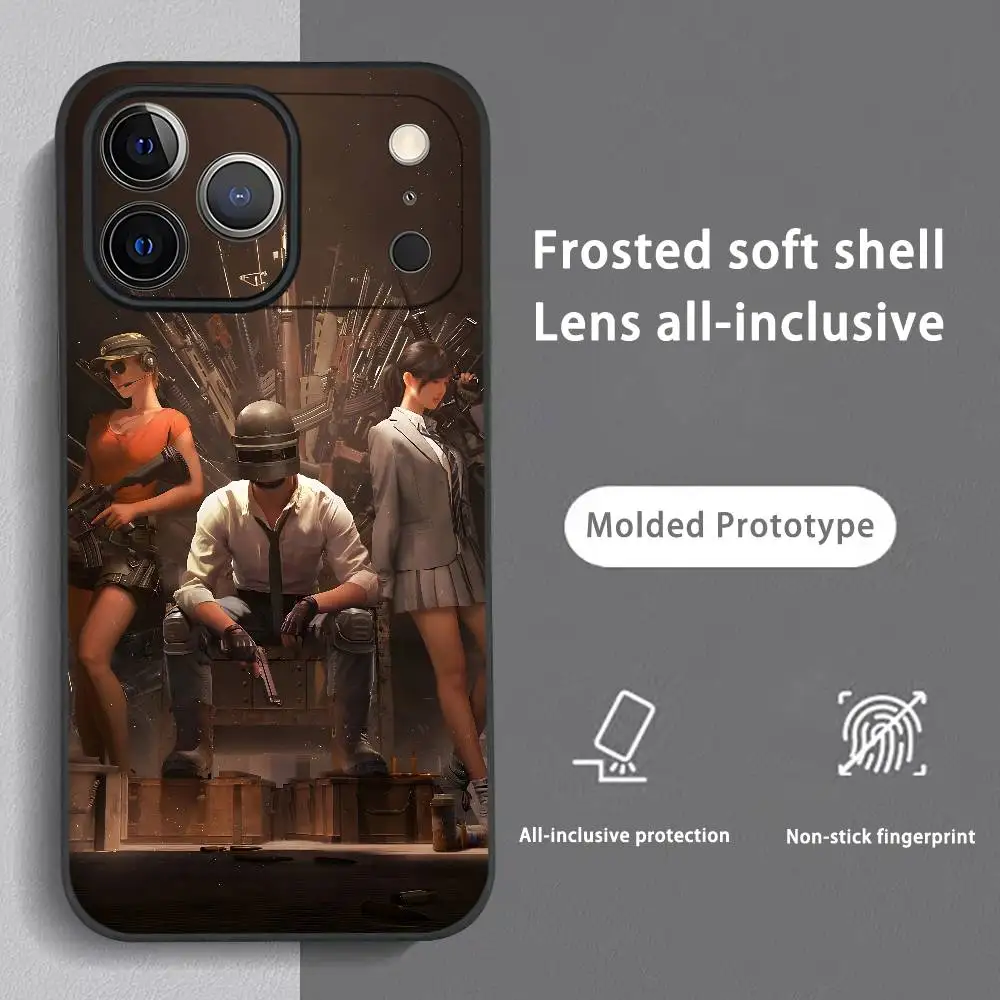 لعبة فيديو P-PUBG Battlegrounds جراب هاتف آيفون 17 16 15 14 13 12 11 Pro Max Plus Mini أسود متجمد لينة شل Funda