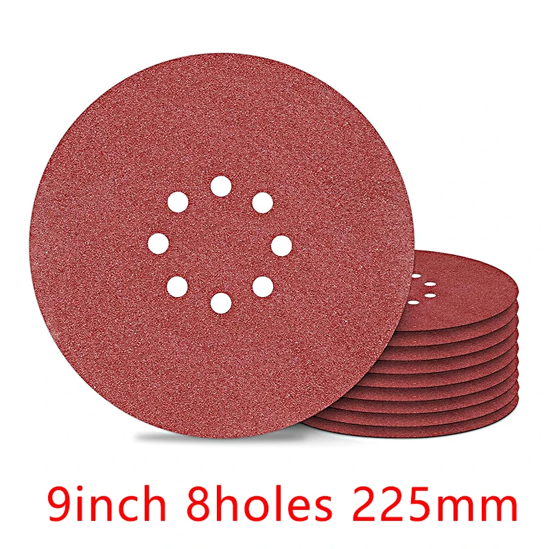 225mm 9inches 8 Hole Wall Sander Sandpaper Woodworking Metal Grinding Disc Abrasive Polishing Tool 60-600 Grit Sanding Discs