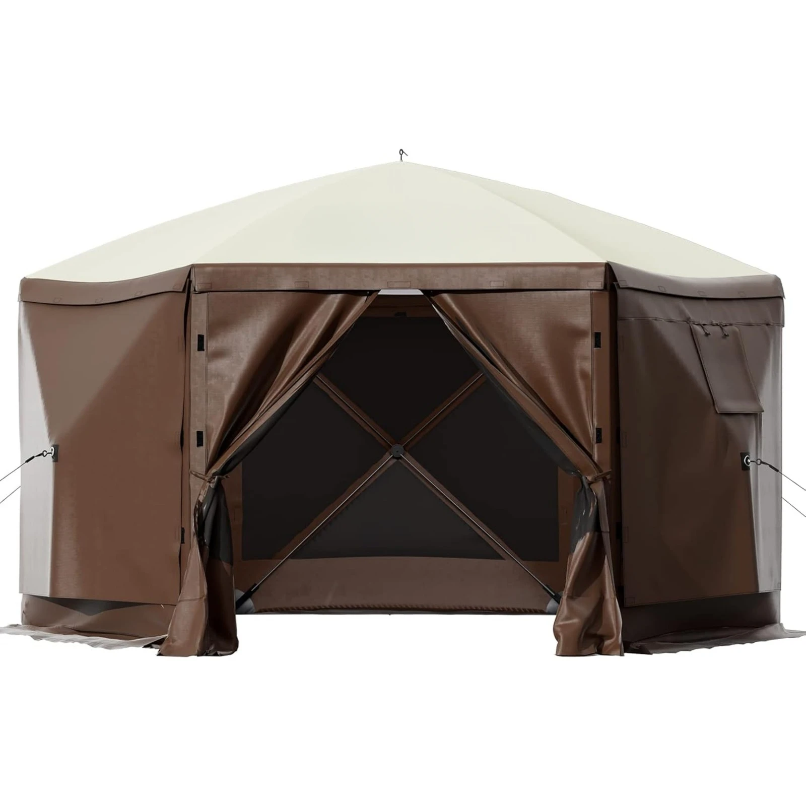 US Pop-Up Gazebo Screen Tent, 12 x 12 Ft 6-Sided Camping Gazebo Instant Canopy Sun Shelter with 6 Removable Privacy Wind Cloths