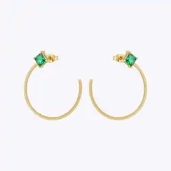 Enfashion Aretes De Mujer Lines Loop Earrings With Green Zircon For Women's Fashion 18K Plated Gold Simple Jewelry Cocktail 1481