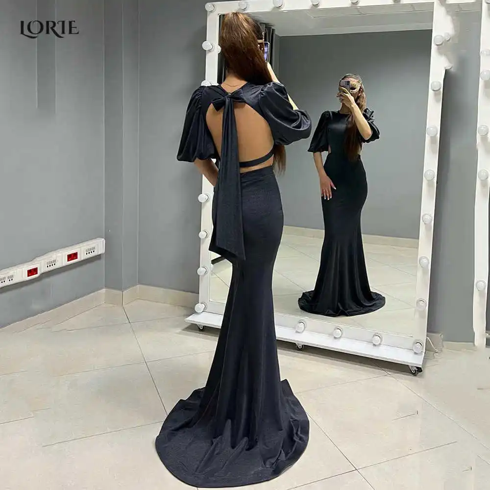 

LORIE Bow Halter Evening Dresses For Wedding Mermaid Bodycon Celebrity Gowns Cap Sleeves Backless Colorful Satin Party Dress