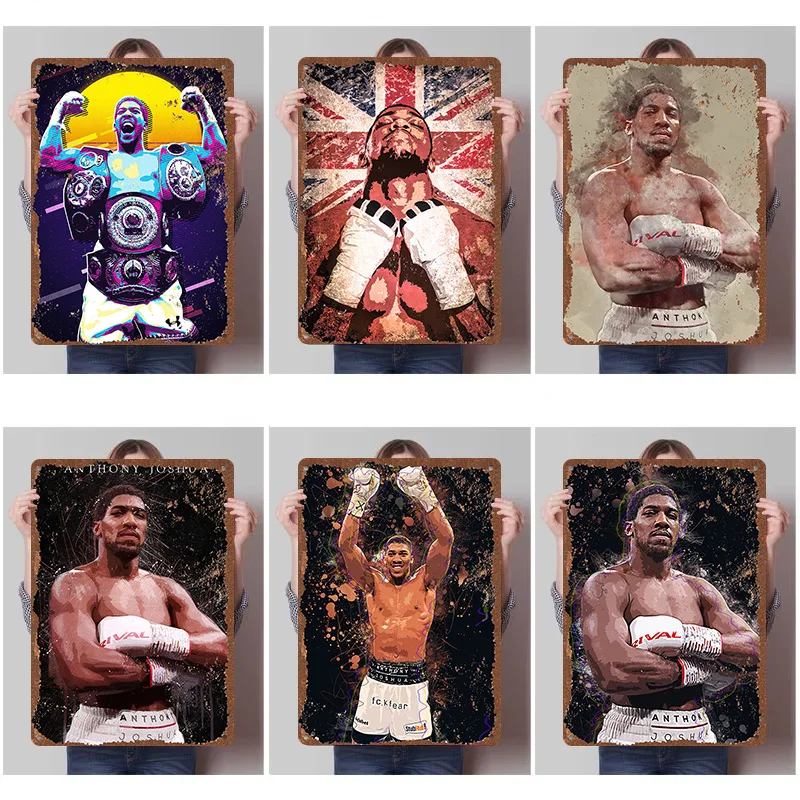 Anthony Joshua Boxer Metal Posters Custom Vintage Metal Signs Wall Art Tin Plaque for Man Cave Home Decor Gaming Decoration Room