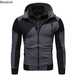 Sudaderas con capucha para hombre, chaqueta ajustada con cremallera, abrigos de retazos, sudadera cálida gruesa sólida, ropa informal para exteriores, Tops
