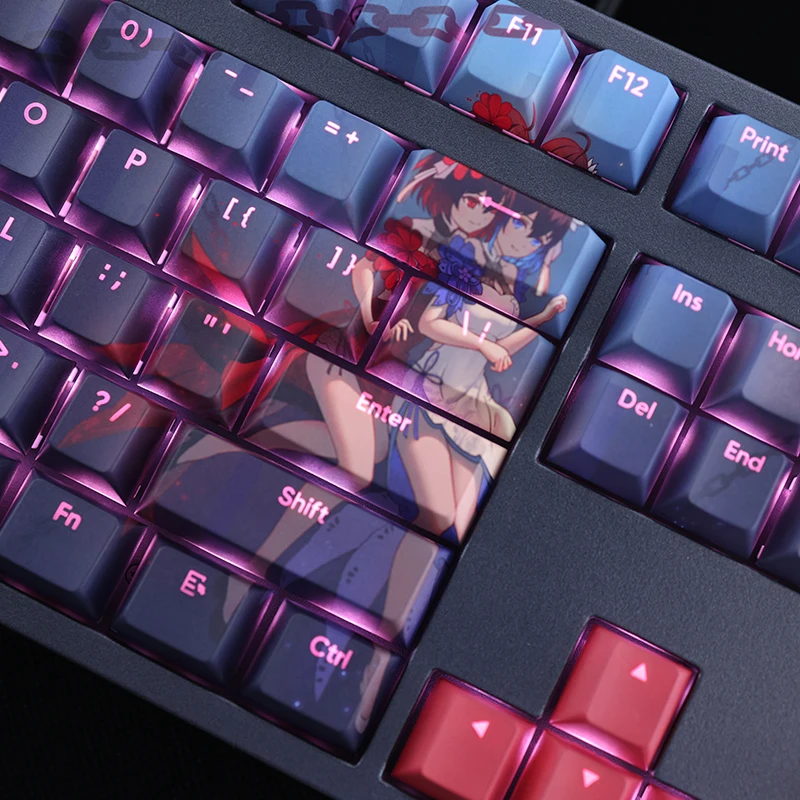 Keycaps PBT Dye Subbed, Keycap, Keycap, Retro-lit, Honkai Impact 3, Anime Gaming, No Profile, Stygian, 108 prédire, Set