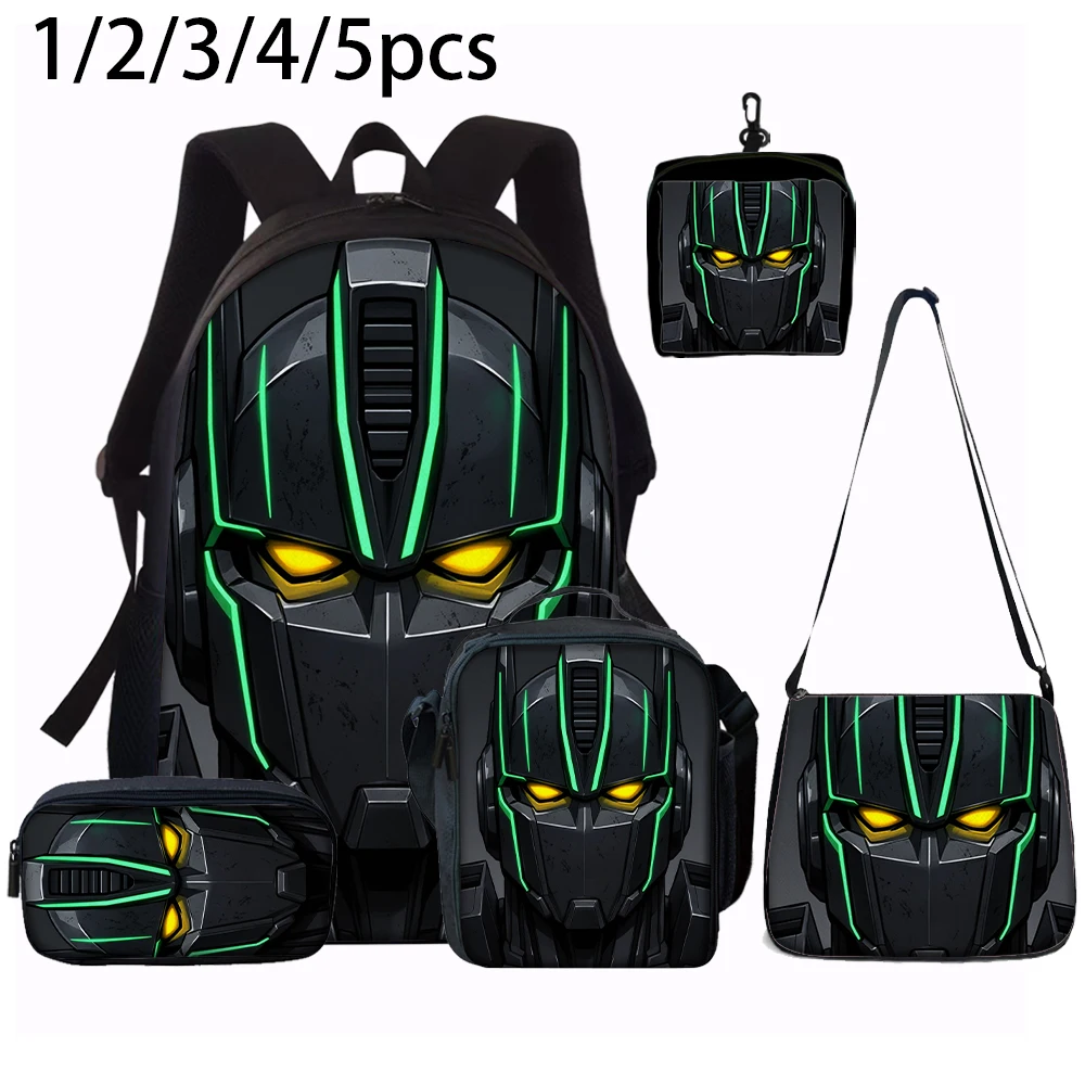 1/2/3/4/5PCS Cartoon Robot Print Backpack Set | Roomy Large-Capacity Backpack | Perfect for Student School & Daily Travel