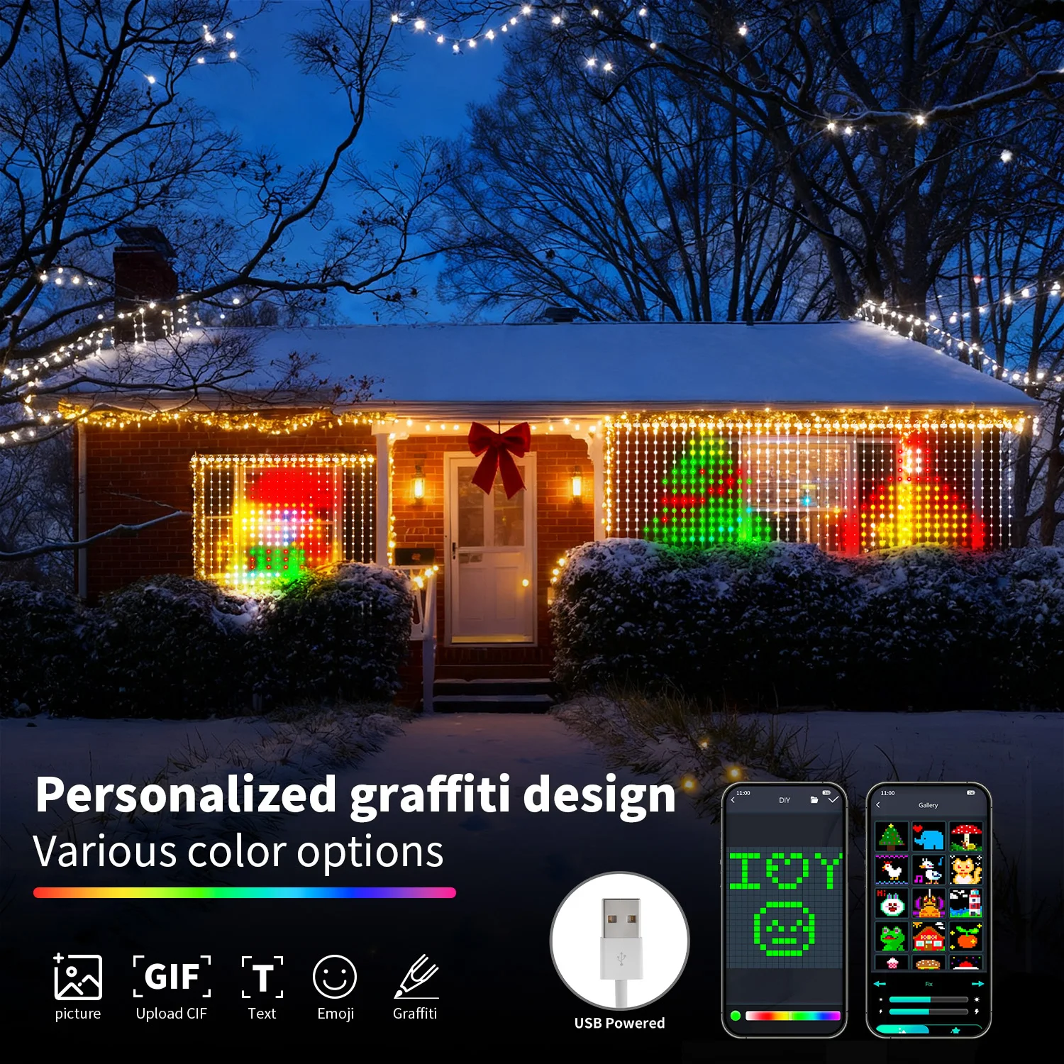 

Светодиодная гирлянда с управлением через приложение - 400 светодиодов, питание от USB, синхронизация с музыкой, RGB-подсветка, умные светильники для занавесок DIY |