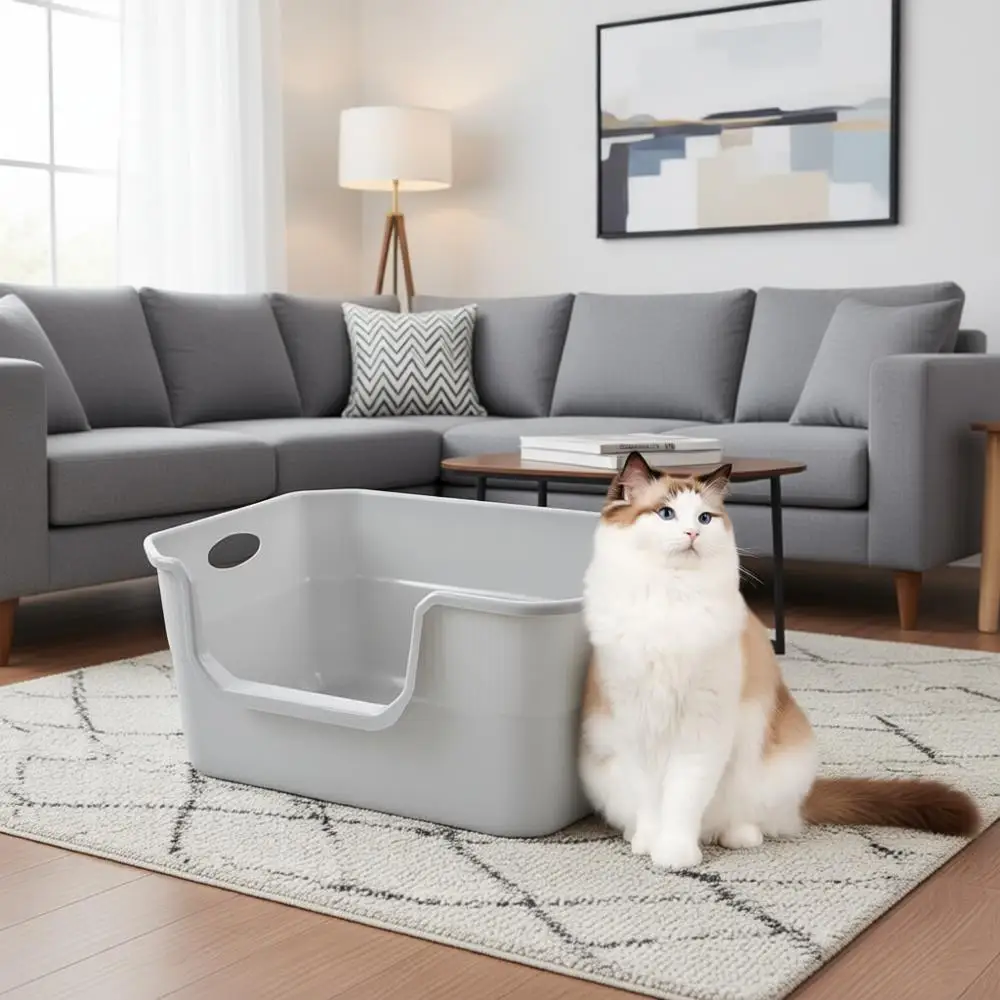 

Большой открытый лоток для кошек с низким входом и высокими бортами, пластиковый, с защитой от разбрызгивания, легко чистится, 19.5 x 13.5 x 8.3, туалет для котят