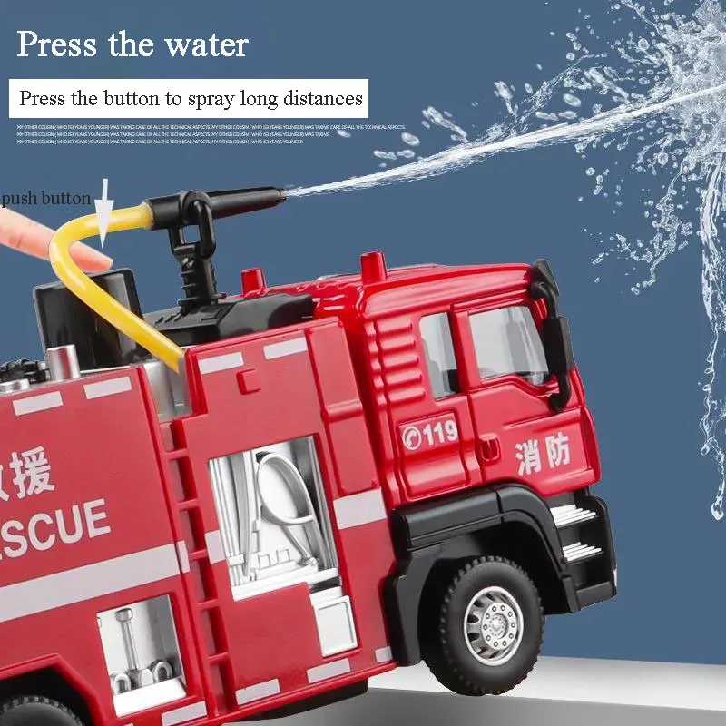 Alloy Fire Truck Model City Diecast Metal Engineering Vehicle Ladder Car Sound And Light Pull Back Car Kids Toy Boy Gift