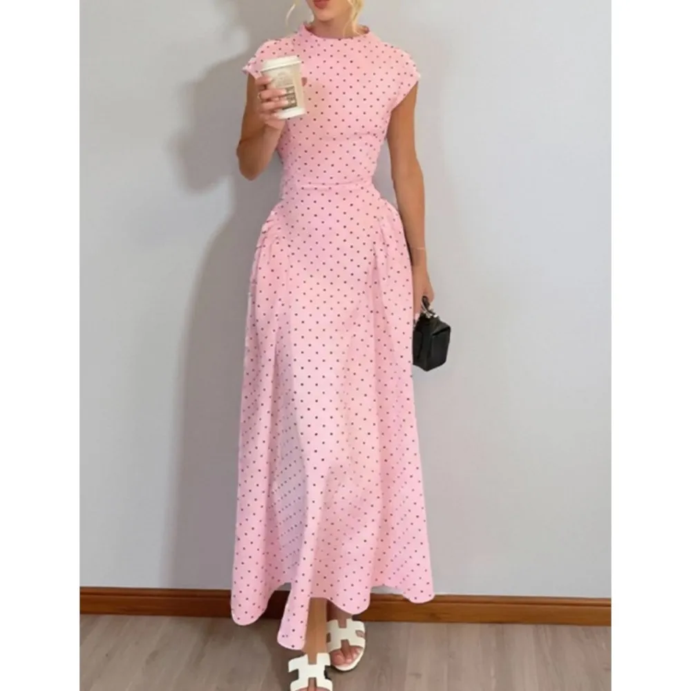 Summer Printed Polka Dot Women's Short Sleeve High Waist Dress 2026 New Fashionable Waist Elegant Female Party White Max Dresses view 6