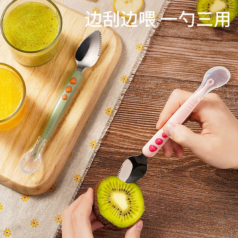 

Stainless Steel Toothed Dredging Spoon Baby Digging Fruit Mud Artifact Double Head Dual-purpose Scraping Tool Spoon