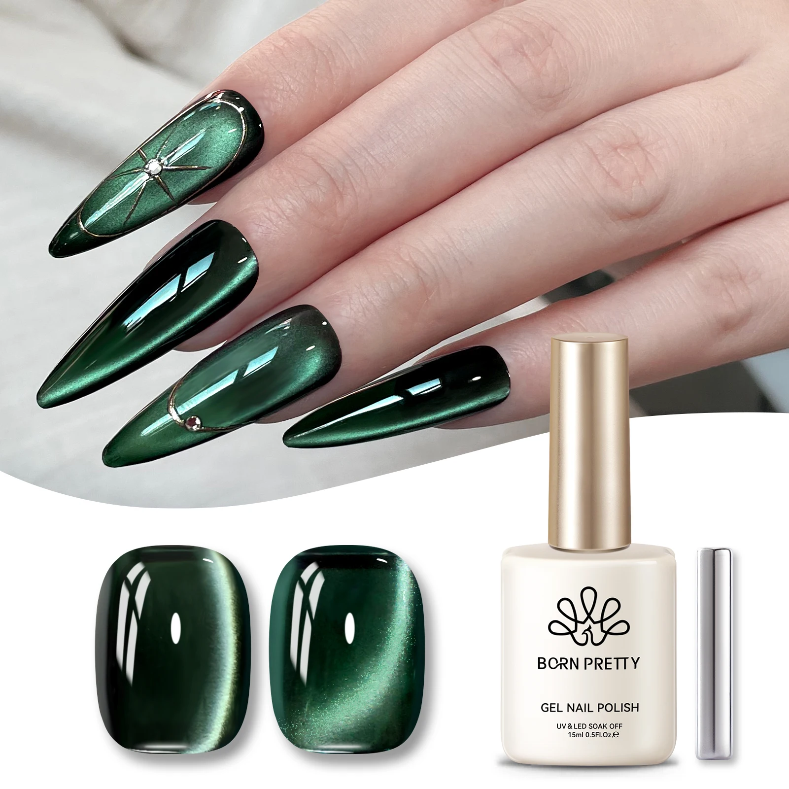BORN PRETTY 15ml Dark Only Green Cat Magnetic Gel Christmas Winter Autumn Shine Glitter Soak Off UV Gel Nail Art Varnish Salon