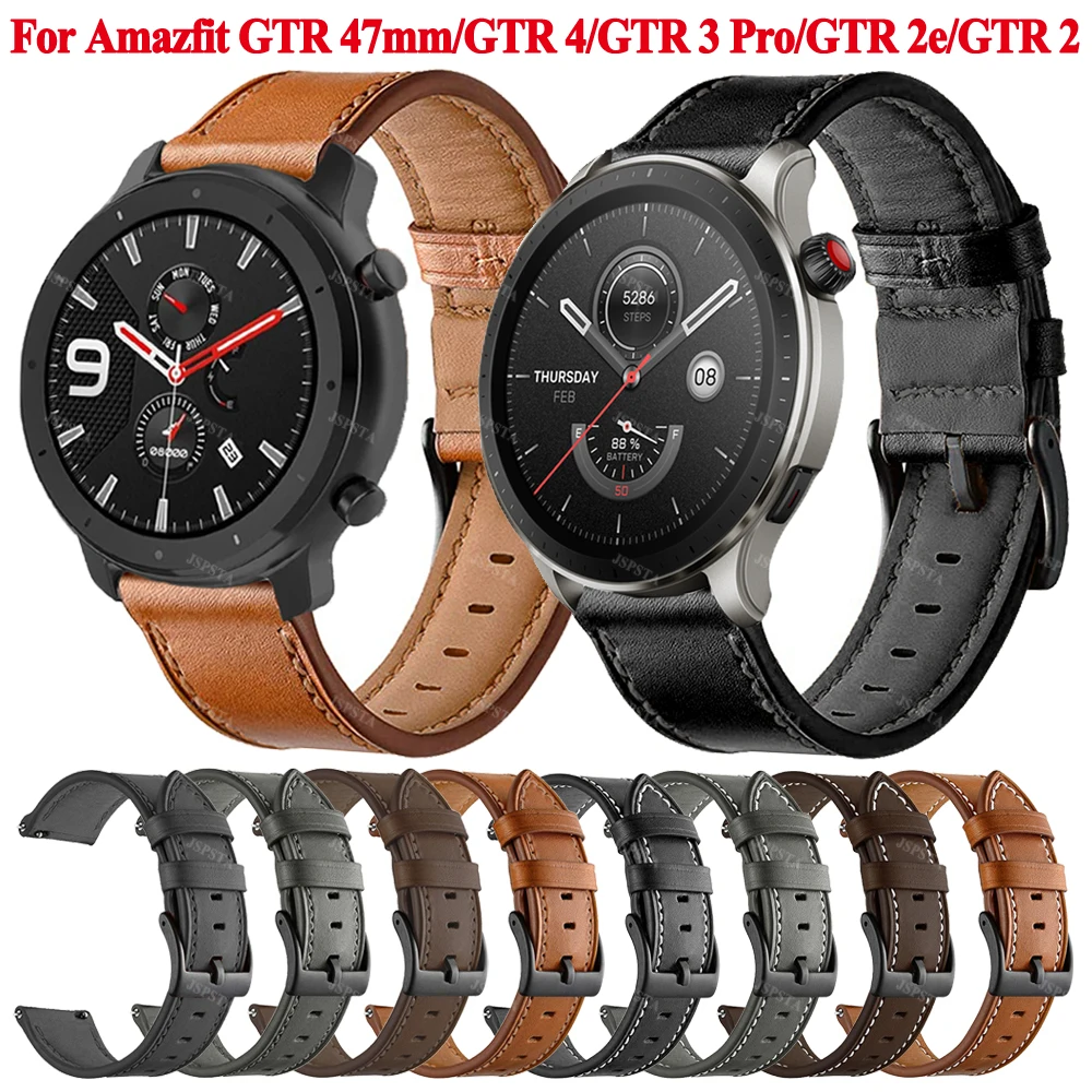 22mm Leather Strap For Amazfit GTR 4 GTR4 GTR3 GTR 3 Pro 2 2e Bracelet Band For Amazfit GTR 47mm GTR47mm Stratos Sport Wristband