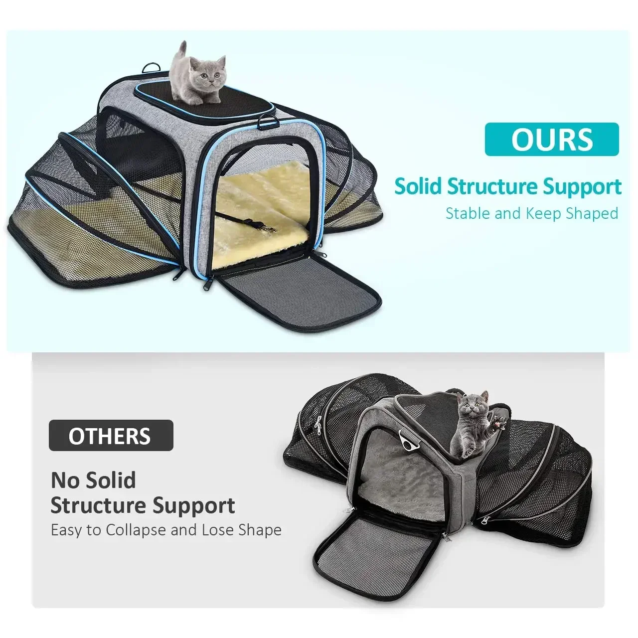 Airline Approved Carry Pet Cat Collapsible Portable Travel Carrier 3 Open Doors 2 Reflective Tapes Bag Soft Sided  Dog Carry Bag