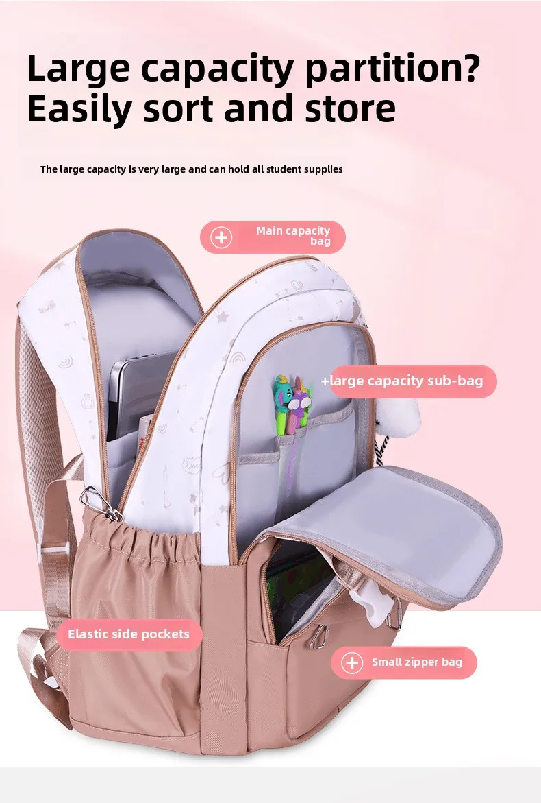 Oxford Princess Backpack Sweet Color Student Backpack With Plush Doll Pendant Capacity Multi Compartments School Bag for Pupils