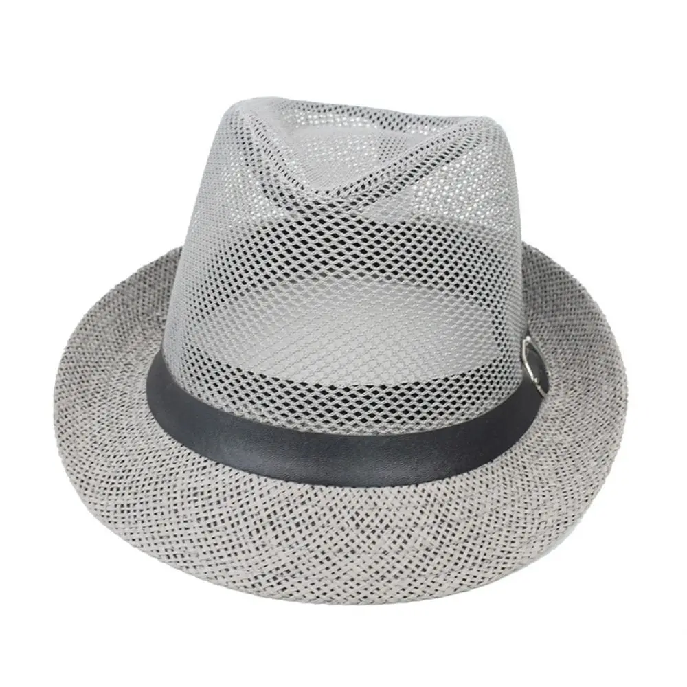 Fashion Mesh Men Straw Panama Hat Wide Brim Sunscreen Sun Cap Lightweight Brethable Summer Beach Cap