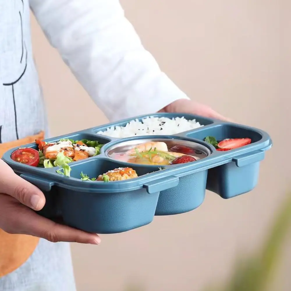 Practical 5 Grid Food Container Microwave Safe Bento Box Portable Lunch Organizer For Students Office Daily Meal Prep