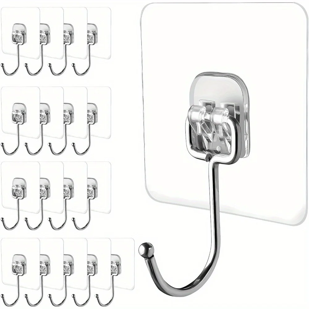 Large Adhesive Hooks, 18-Pack Hold 44lb (Max) Heavy Duty Sticky Hooks, Waterproof and Rustproof Wall Hooks for Hanging