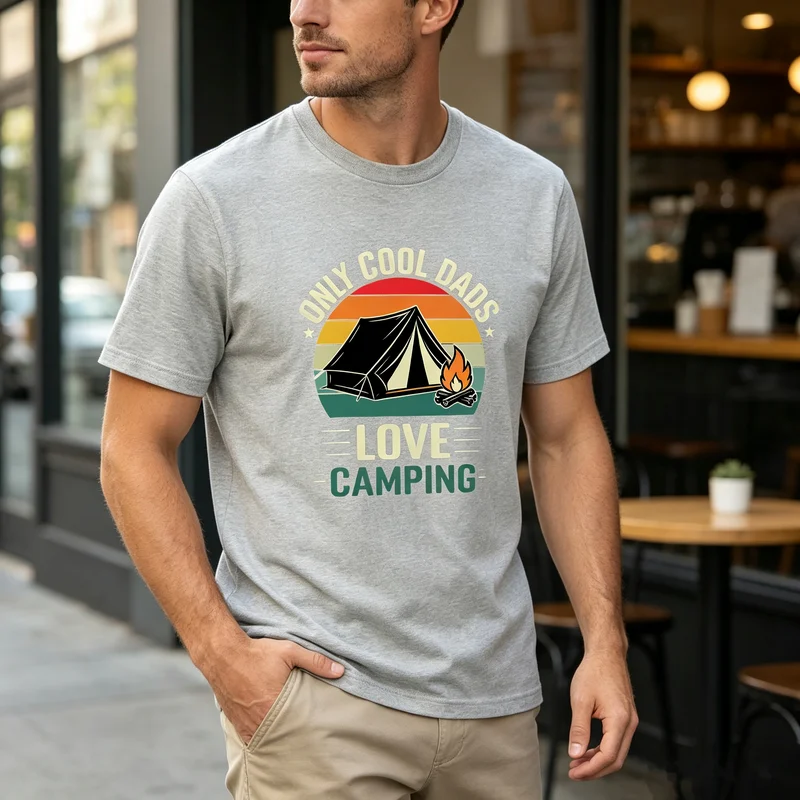 Camping T-Shirt Cool Dads Love Camping Retro Graphic Tee Vintage Sunset Casual Cotton Dad Gift Streetwear Harajuku Y2k Tops
