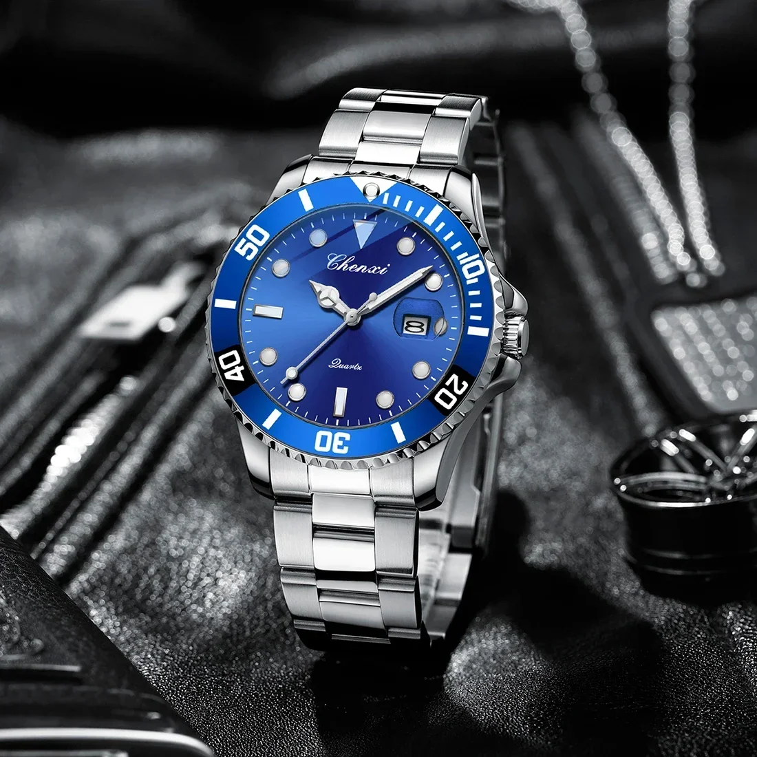 

CHENXI часы для мужчин водонепроницаемые светящиеся мужские кварцевые часы из нержавеющей стали с дизайном скелета зеленые часы