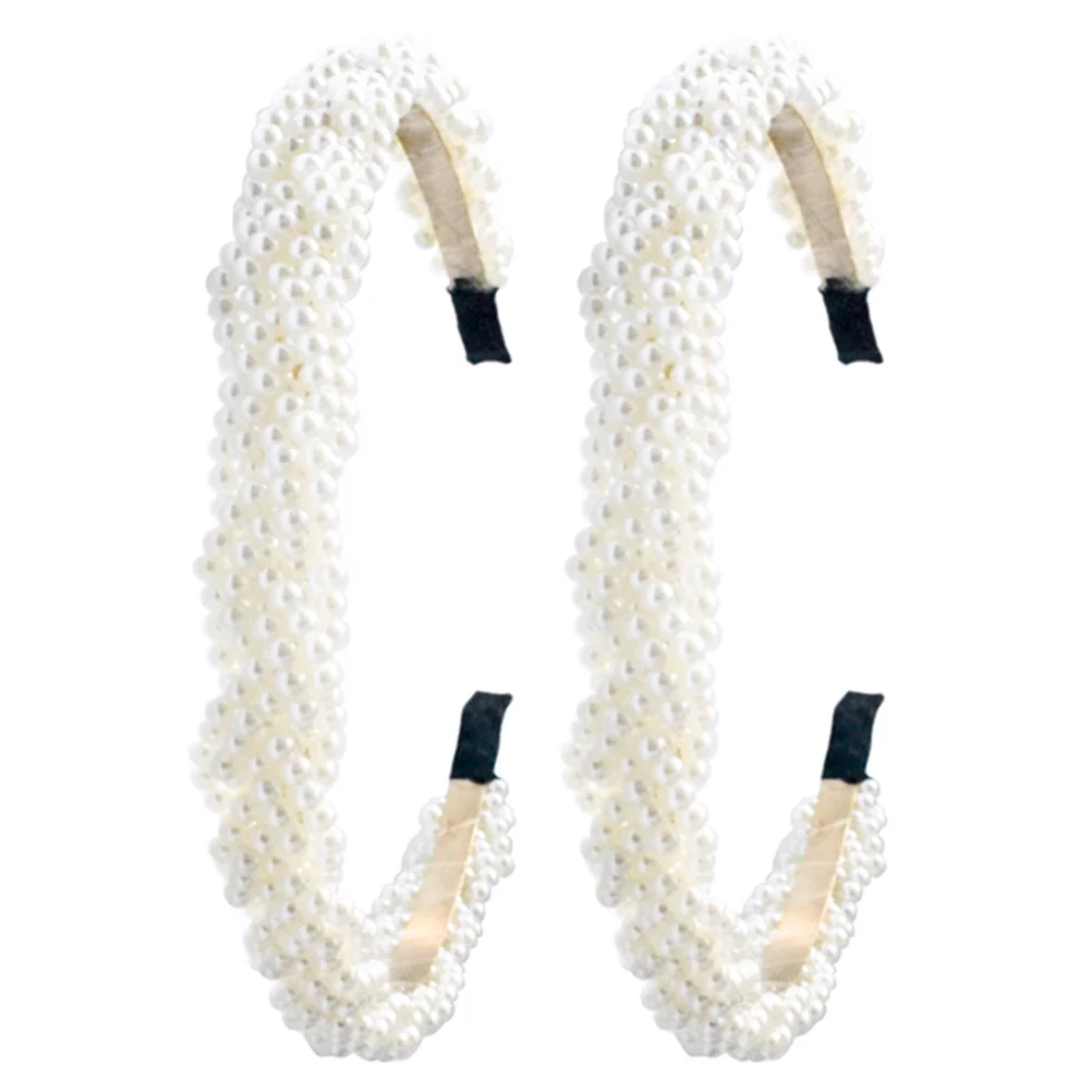 

2Pcs Pearl Headband Lightweight Wide Hairband for Women Wedding Party Hair Decoration Bride Hairpiece Simulation Pearl Headband