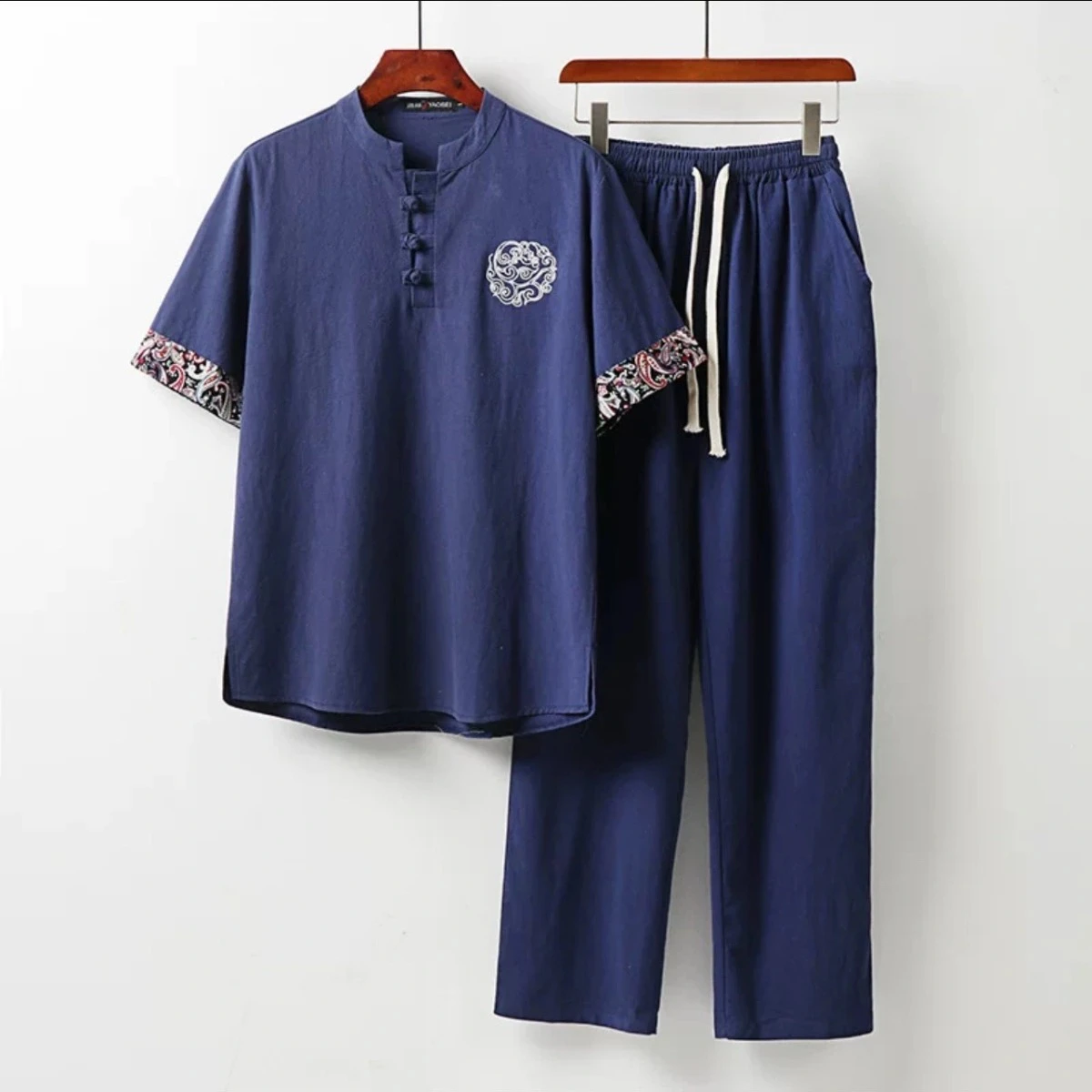Men's Cotton Linen Short Sleeve Shirt Summer Casual Wear Chinese Style Tang Costume Buttoned Tea Zen Clothing Mid-Year Men