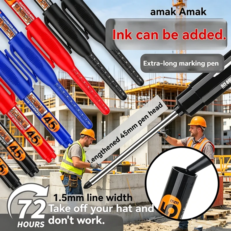 1–40 Stück 45 mm lange Farbmarker mit langer Spitze für tiefe Löcher, wasserfeste Zimmermannstintenstifte für die tägliche Markierung im Büro und für die Holzbearbeitung – Detail 3