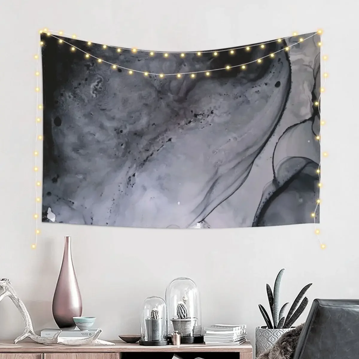 Black and Grey Diptych - Alcohol Ink Painting Tapestry Bedroom Deco Aesthetic Room Decors Art Mural Tapestry