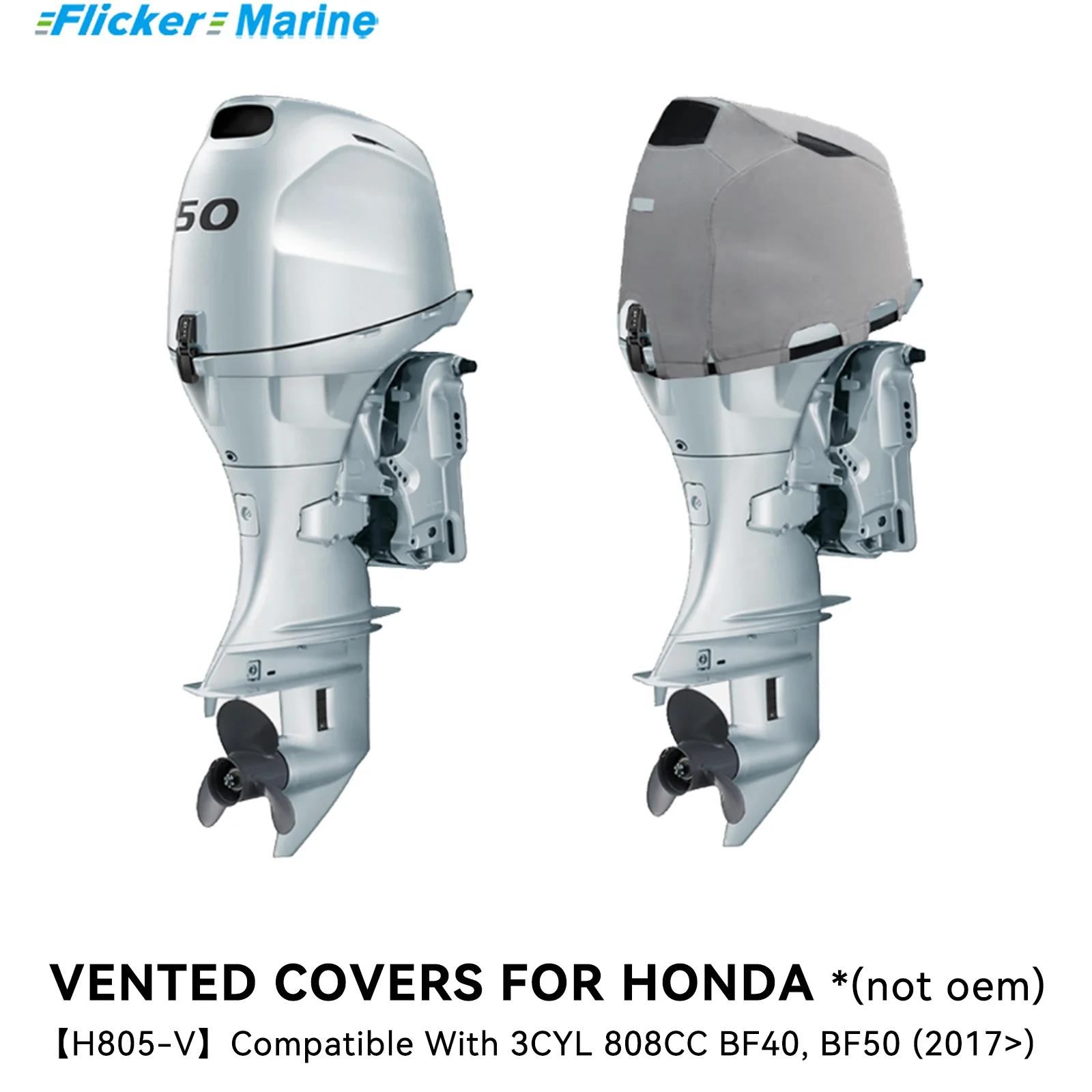 Flicker Heavy Duty Vented Engine Cover Compatible with Honda BF40 BF50 | Premium Marine Canvas, Flocked Lining, Waterproof UV
