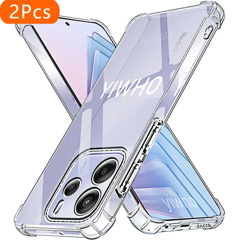 

2Pcs Luxury Clear Phone Case for Redmi Note 14 4G 14 13 Pro Plus Max Back Transparent Soft Shockproof Full Cover Protective Came