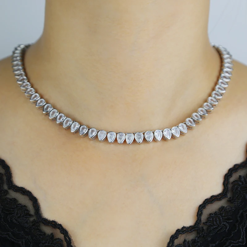 Classic Water Drop Cz Tennis Chains Necklace for Women Pave White A Zirconia Gold Platinum Plated Color Fashion Jewelry 2023
