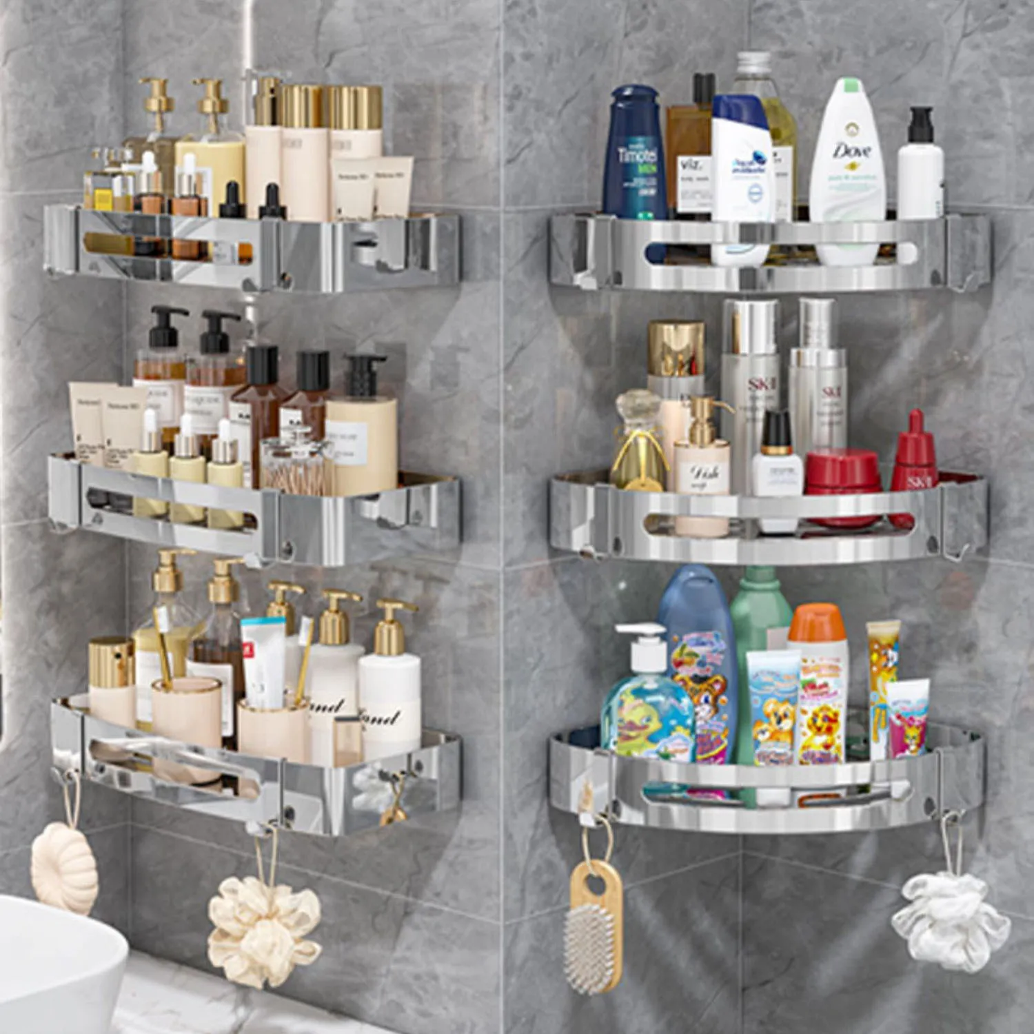 

Corner Shelf Shower Triangular Bathroom Punch-Free Storage Organizer Kitchen Wall-Mounted Spice Shower Shampoo Rack Accessories