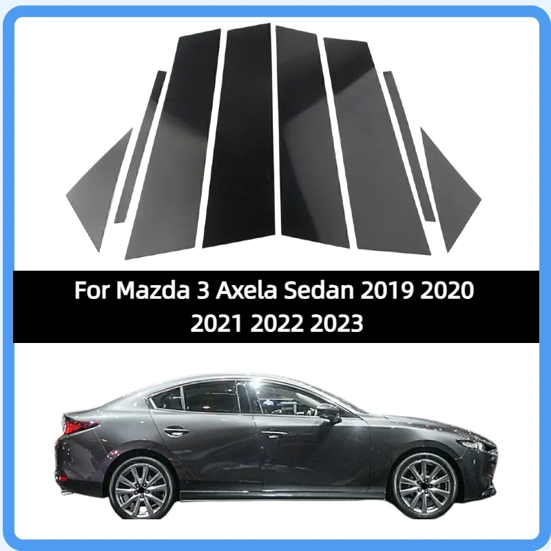 

Накладки на стойки дверей (B, C) для Mazda 3 Axela Sedan 2019-2023, глянцевые черные, комплект наклеек