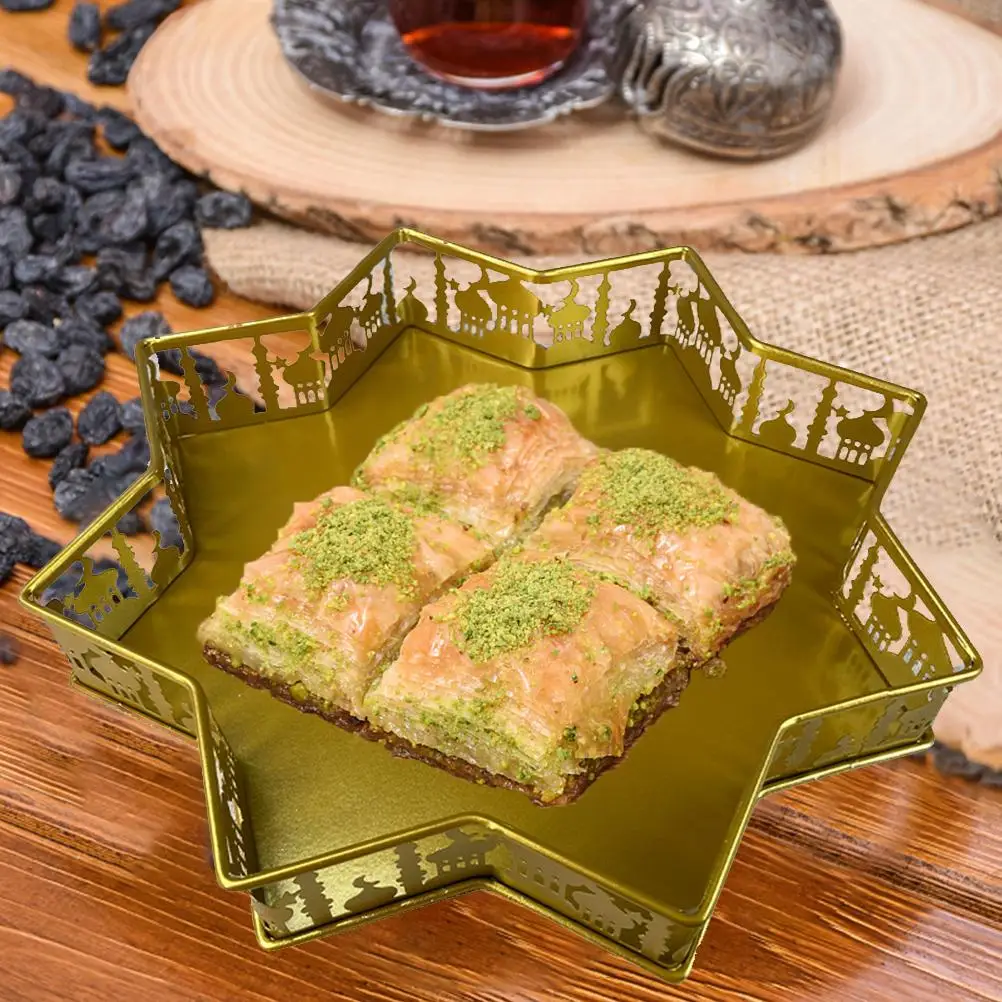 

Ramadan Food Serving Tray Iron Food Plate Dessert Pastry Candy Display Tray for Eid Mubarak Decoration