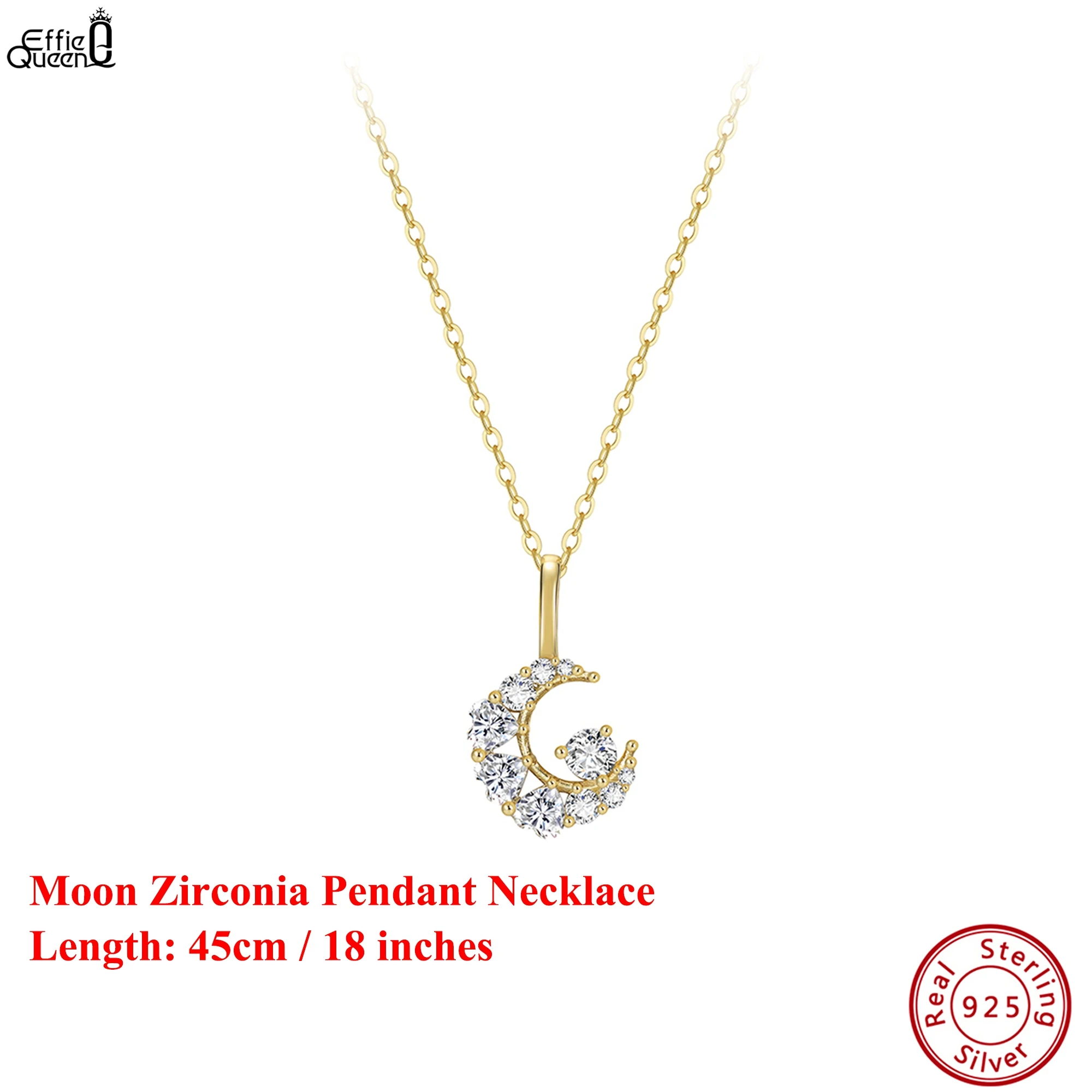 

EFFIE QUEEN 2025 Trend Necklace S925 Silver 14k Gold Moon Zirconia Pendant Necklace Earrings for Women Shinning Jewelry SN355