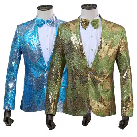 Fashion Men Luxury Sequin Suit Jacket Green / Blue 2024 New Singer Stage Performance Dress Blazers Coats